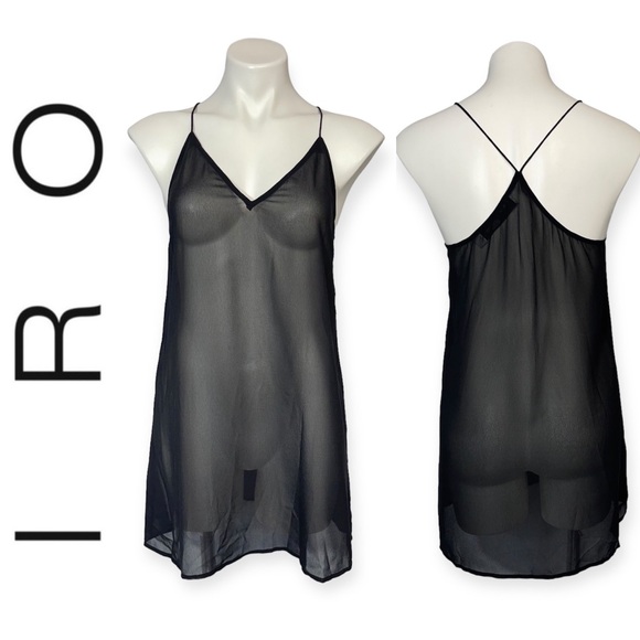 IRO Other - IRO Black Sheer Chiffon Slip Nightie Chemise Mini Dress Spaghetti Straps 36 S